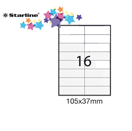 ETICHETTA ADESIVA - PERMANENTE - 105X37 MM - 16 ETICHETTE PER FOGLIO - BIANCO - STARLINE - CONF. 100 FOGLI A4 STL3028