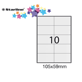 ETICHETTA ADESIVA - PERMANENTE - 105X59 MM - 10 ETICHETTE PER FOGLIO - BIANCO - STARLINE - CONF. 100 FOGLI A4 STL3031