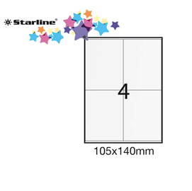 ETICHETTA ADESIVA - PERMANENTE - 105X140 MM - 4 ETICHETTE PER FOGLIO - BIANCO - STARLINE - CONF. 100 FOGLI A4 STL3036