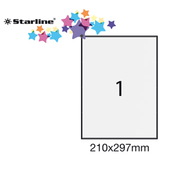 ETICHETTA ADESIVA - PERMANENTE - 210X297 MM - 1 ETICHETTA PER FOGLIO - BIANCO - STARLINE - CONF. 100 FOGLI A4 STL3043