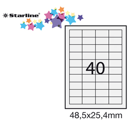 ETICHETTA ADESIVA - PERMANENTE - 48,5X25,4 MM - 40 ETICHETTE PER FOGLIO - BIANCO - STARLINE - CONF. 100 FOGLI A4 STL3050