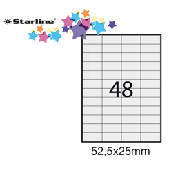 ETICHETTA ADESIVA - PERMANENTE - 52,5X25 MM - 48 ETICHETTE PER FOGLIO - BIANCO - STARLINE - CONF. 100 FOGLI A4 STL3051
