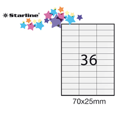 ETICHETTA ADESIVA - PERMANENTE - 70X25 MM - 36 ETICHETTE PER FOGLIO - BIANCO - STARLINE - CONF. 100 FOGLI A4 STL3053