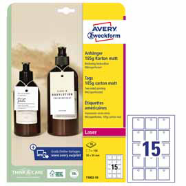 CARTELLINO MICRO-PERFORATO STAMPABILE - LASER - CARTONCINO - 80 X 50 MM - 15 CART/FG - 10 FOGLI A4 - BIANCO - AVERY 101299