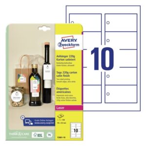 CARTELLINO STAMPABILE - CON BORDI LISCI - LASER - CARTONCINO - 90 X 50 MM - 10 CART/FG - 10 FOGLI A4 - BIANCO - AVERY 101300