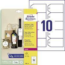 CARTELLINO STAMPABILE - IN CARTONCINO - CON BORDI TAGLIATI LISCI - LASER - 90 X 50 MM - 10 CART/FG - 10 FOGLI - BIANCO - AVERY 101301