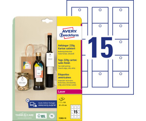 CARTELLINO STAMPABILE - CON BORDI LISCI - LASER - CARTONCINO - 50 X 50 MM - 15 CART/FG - 10 FOGLI A4 - BIANCO - AVERY 101302