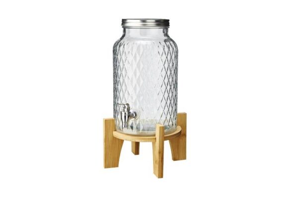 CARAFFA CON RUBINETTO - BASE BAMBOO - 5,6 L - VETRO - TRASPARENTE - LEONE 100447