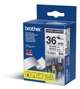 BROTHER - NASTRO CON ADESIVO RESISTENTE - NERO-BIANCO - TZES261 - 36MM X 8MT BROTZES261