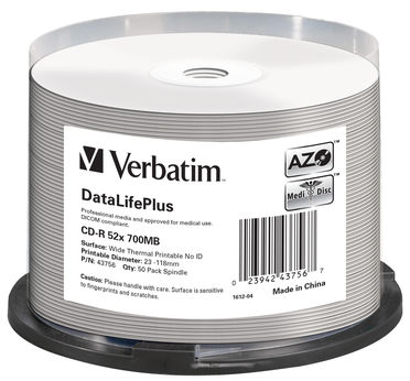 CD ROM 700MB 80 MIN. VERBATIM  52X printableTORRE 50PZ VERBCDR70052SK