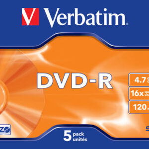 DVD-R 4,7GB 120MIN. VERBATIM 16X JC 5PACK VERBDVD-R4716X