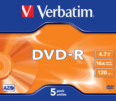 DVD-R 4,7GB 120MIN. VERBATIM 16X JC 5PACK VERBDVD-R4716X
