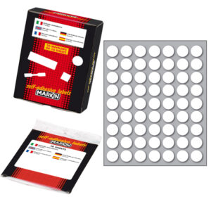 ETICHETTA ADESIVA - PERMANENTE - TONDA D 14 MM - 63 ETICHETTE PER FOGLIO - 10 FOGLI PER BUSTA - BIANCO - MARKIN 78194