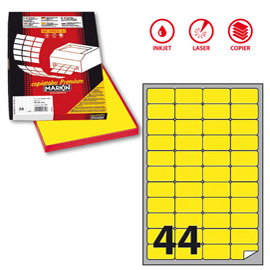 ETICHETTA ADESIVA A406 - PERMANENTE - 47,5X25,5 MM - 44 ETICHETTE PER FOGLIO - GIALLO FLUO - MARKIN - SCATOLA 100 FOGLI A4 80188