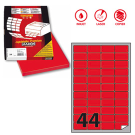 ETICHETTA ADESIVA A406 - PERMANENTE - 47,5X25,5 MM - 44 ETICHETTE PER FOGLIO - ROSSO FLUO - MARKIN - SCATOLA 100 FOGLI A4 80191