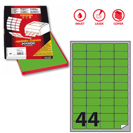 ETICHETTA ADESIVA A406 - PERMANENTE - 47,5X25,5 MM - 44 ETICHETTE PER FOGLIO - VERDE FLUO - MARKIN - SCATOLA 100 FOGLI A4 80190