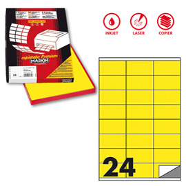 ETICHETTA ADESIVA C500 - PERMANENTE - 70X36 MM - 24 ETICHETTE PER FOGLIO - GIALLO FLUO - MARKIN - SCATOLA 100 FOGLI A4 80164