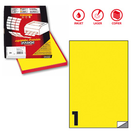 ETICHETTA ADESIVA C503 - PERMANENTE - 210X297 MM - 1 ETICHETTA PER FOGLIO - GIALLO FLUO - MARKIN - SCATOLA 100 FOGLI A4 80168
