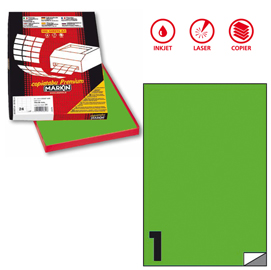 ETICHETTA ADESIVA C503 - PERMANENTE - 210X297 MM - 1 ETICHETTA PER FOGLIO - VERDE FLUO - SCATOLA 100 FOGLI A4 80170
