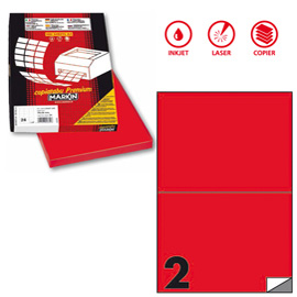 ETICHETTA ADESIVA C509 - PERMANENTE - 210X148 MM - 2 ETICHETTE PER FOGLIO - ROSSO FLUO - MARKIN - SCATOLA 100 FOGLI A4 80175