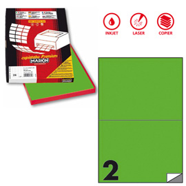 ETICHETTA ADESIVA C509 - PERMANENTE - 210X148 MM - 2 ETICHETTE PER FOGLIO - VERDE FLUO - MARKIN - SCATOLA 100 FOGLI A4 80174