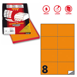 ETICHETTA ADESIVA C512 - PERMANENTE - 105X74 MM - 8 ETICHETTE PER FOGLIO - ARANCIO FLUO - MARKIN - SCATOLA 100 FOGLI A4 80177