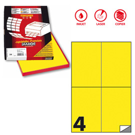 ETICHETTA ADESIVA C519 - PERMANENTE - 105X148 MM - 4 ETICHETTE PER FOGLIO - GIALLO FLUO - MARKIN - SCATOLA 100 FOGLI A4 80180