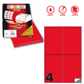 ETICHETTA ADESIVA C519 - PERMANENTE - 105X148 MM - 4 ETICHETTE PER FOGLIO - ROSSO FLUO - MARKIN - SCATOLA 100 FOGLI A4 80183