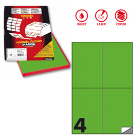 ETICHETTA ADESIVA C519 - PERMANENTE - 105X148 MM - 4 ETICHETTE PER FOGLIO - VERDE FLUO - MARKIN - SCATOLA 100 FOGLI A4 80182