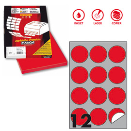 ETICHETTA ADESIVA R310 - PERMANENTE - TONDA D 60 MM - 12 ETICHETTE PER FOGLIO - ROSSO FLUO - MARKIN - SCATOLA 100 FOGLI A4 80187